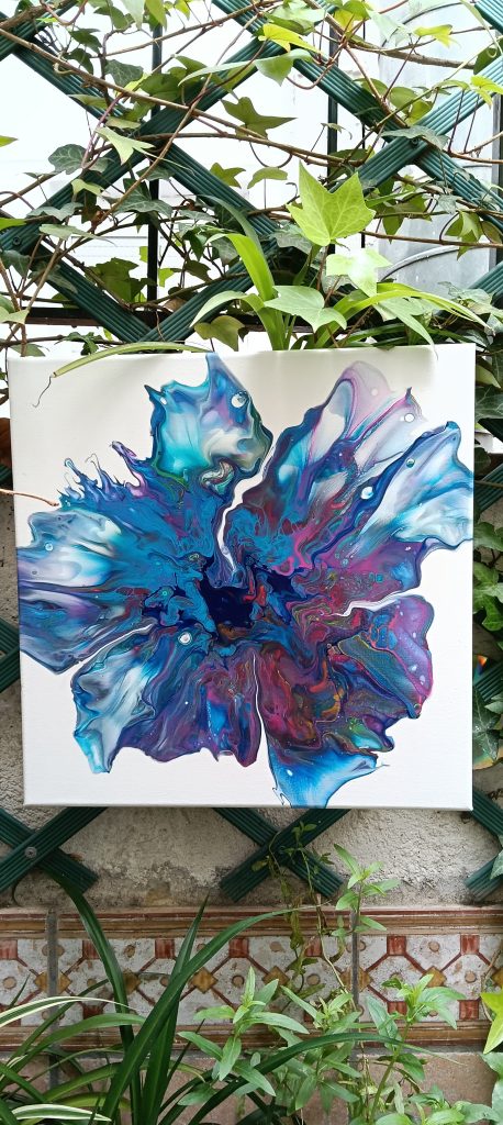 Cuadro pouring art azules