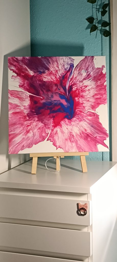 Cuadro pouring art rosa y azul