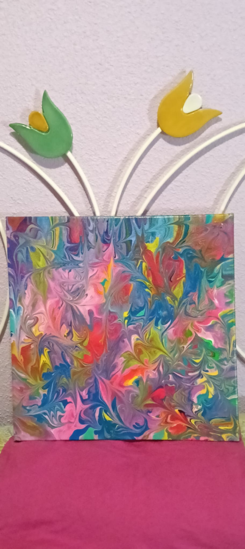 Cuadro pouring art azules y rosas