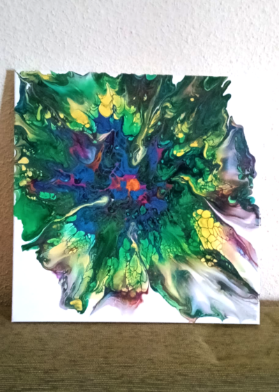 Cuadro pouring art verdes