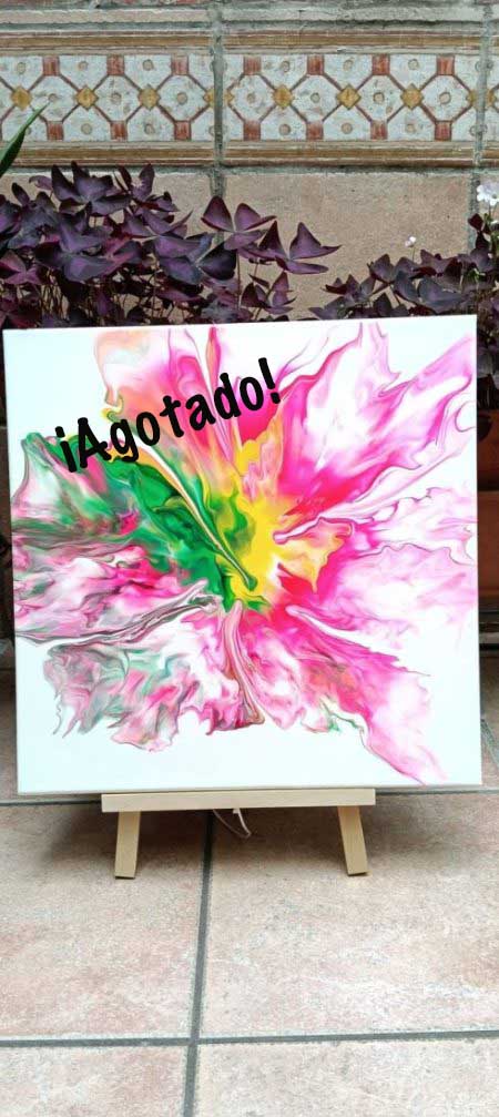 Flor de Pouring en verdes y rosas